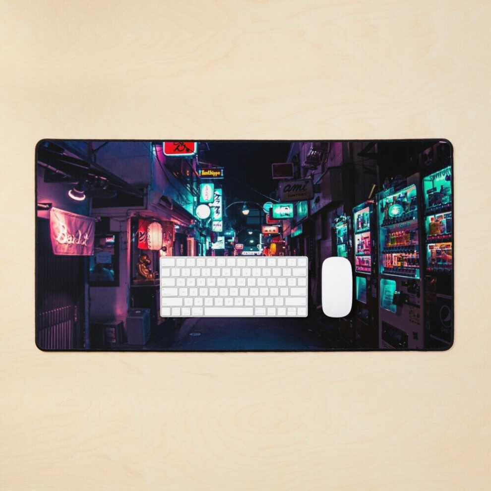 Desk Mat Late Night In Shinjuku's Gai Large Gaming Mouse Pad 35X16 Inch Golden 7802738404098
