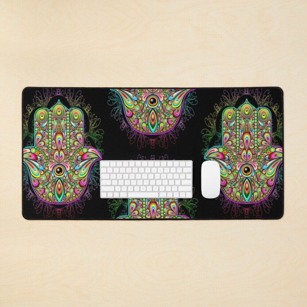 Desk Mat Hamsa Fatma Hand Psychedelic Amulet Large Gaming Mouse Pad 35X16 Inch 7802738335798