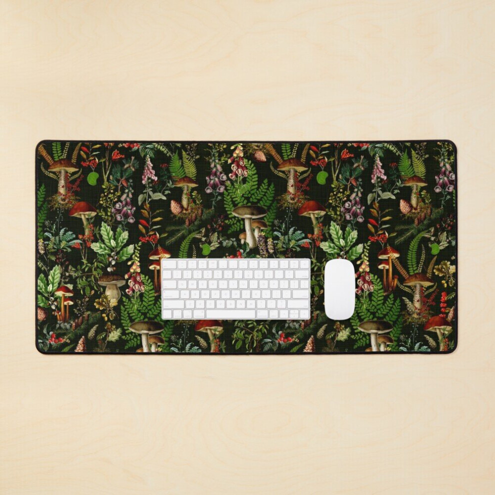 Desk Mat Vintage Mushrooms Forest Botanical Pattern - Large Gaming Mouse Pad 35X16 Inch Black 7802738363173
