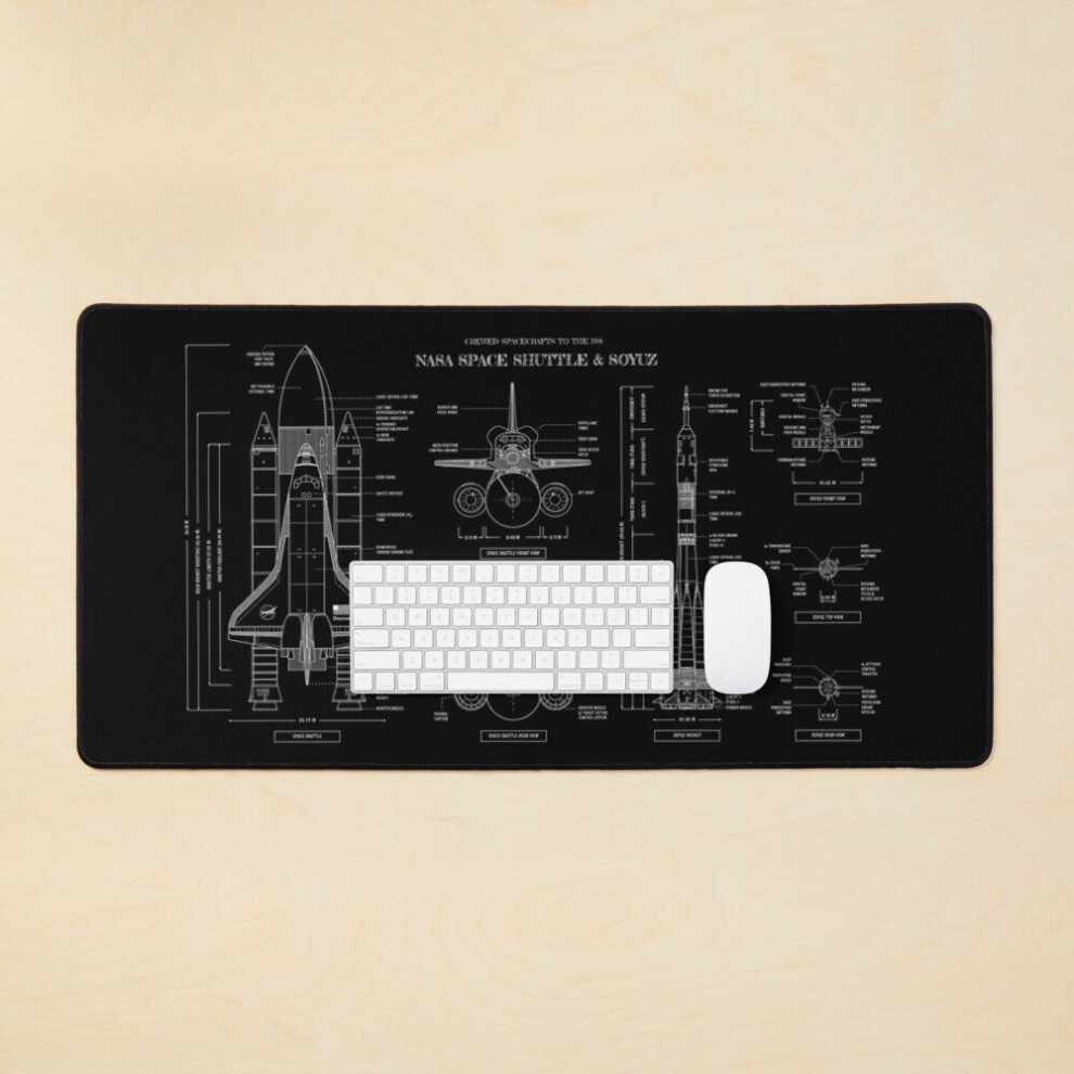 Desk Mat Nasa Space Shuttle Vs Soyuz ( Stencil - ) Large Gaming Mouse Pad 35X16 Inch White 7802738362985