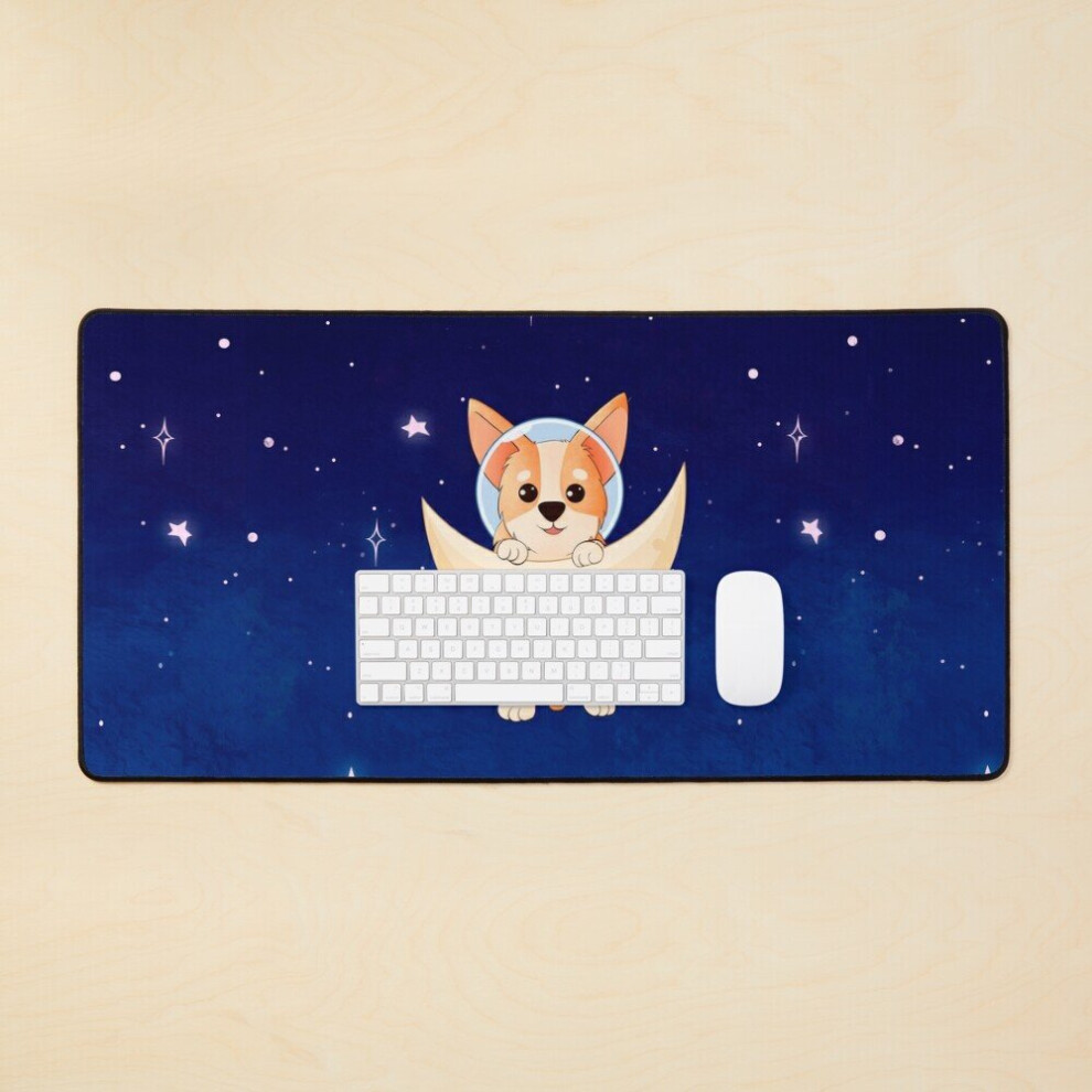 Desk Mat Corgi Holding On To The Moon Large Gaming Mouse Pad 35X16 Inch 7802738370935