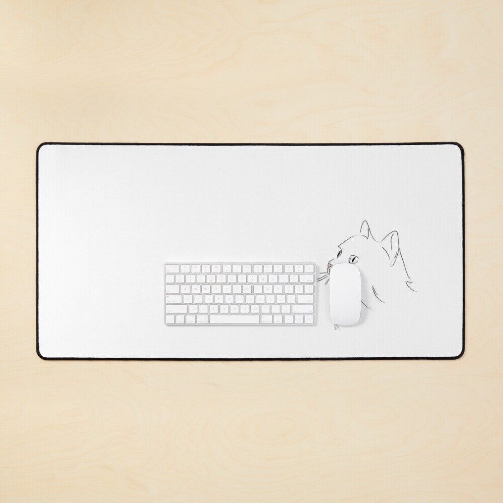Desk Mat Minimalist Cat Illustration Large Gaming Mouse Pad 35X16 Inch 7802738335095
