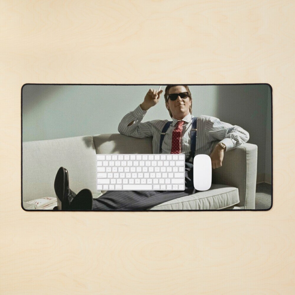 Desk Mat American Pshyco: Patrick Bateman Laying In Couch With Style Large Gaming Mouse Pad 35X16 Inch 7802738347043