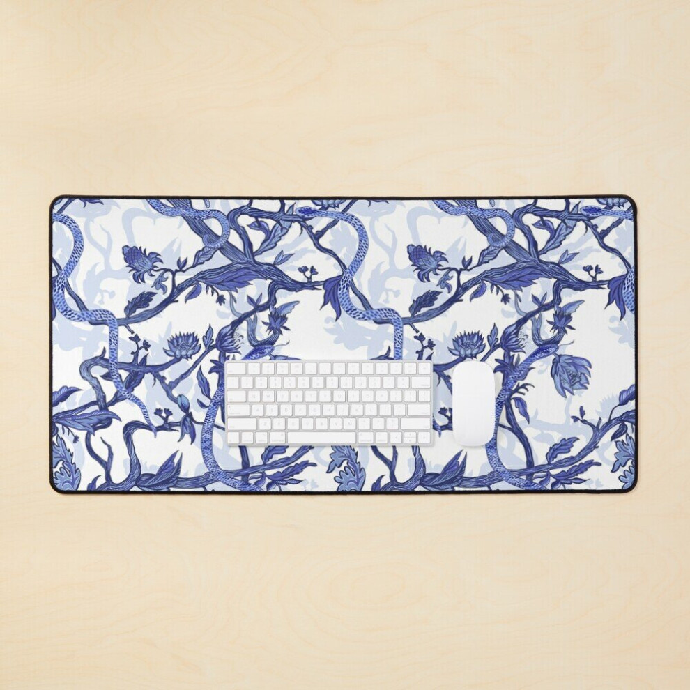 Desk Mat Snake Chinoiserie Large Gaming Mouse Pad 35X16 Inch Indigo 7802738387780