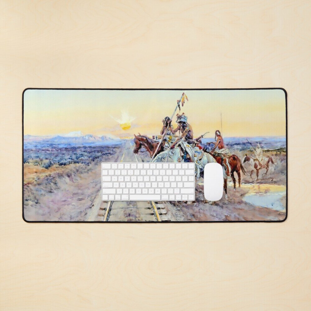 Desk Mat Trail Of The Iron Horse By Charles M Russell Large Gaming Mouse Pad 35X16 Inch 7802738368291