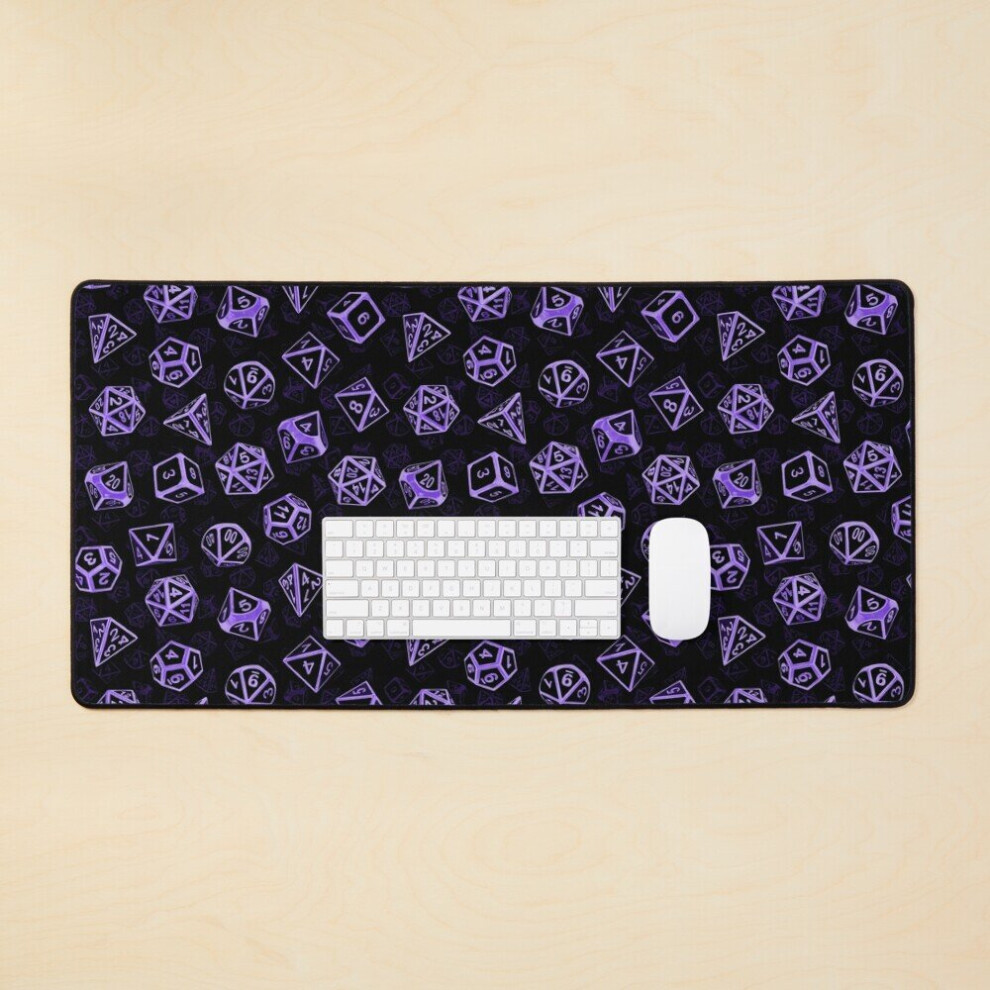 Desk Mat D20 Dice Set Pattern (Purple) Large Gaming Mouse Pad 35X16 Inch Purple 7802738349689