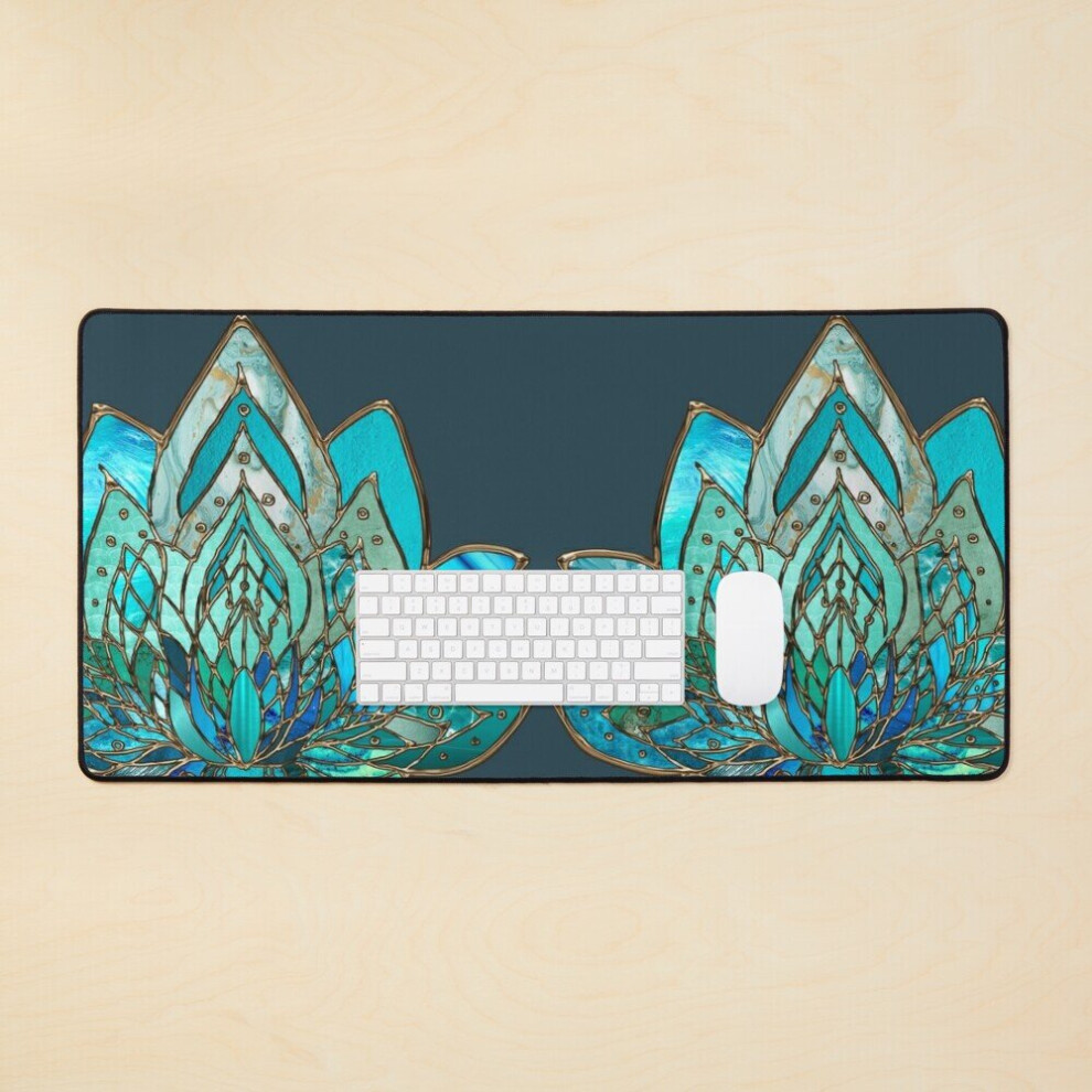 Desk Mat Lotus Of The Infinite Large Gaming Mouse Pad 35X16 Inch Turquoise 7802738356694