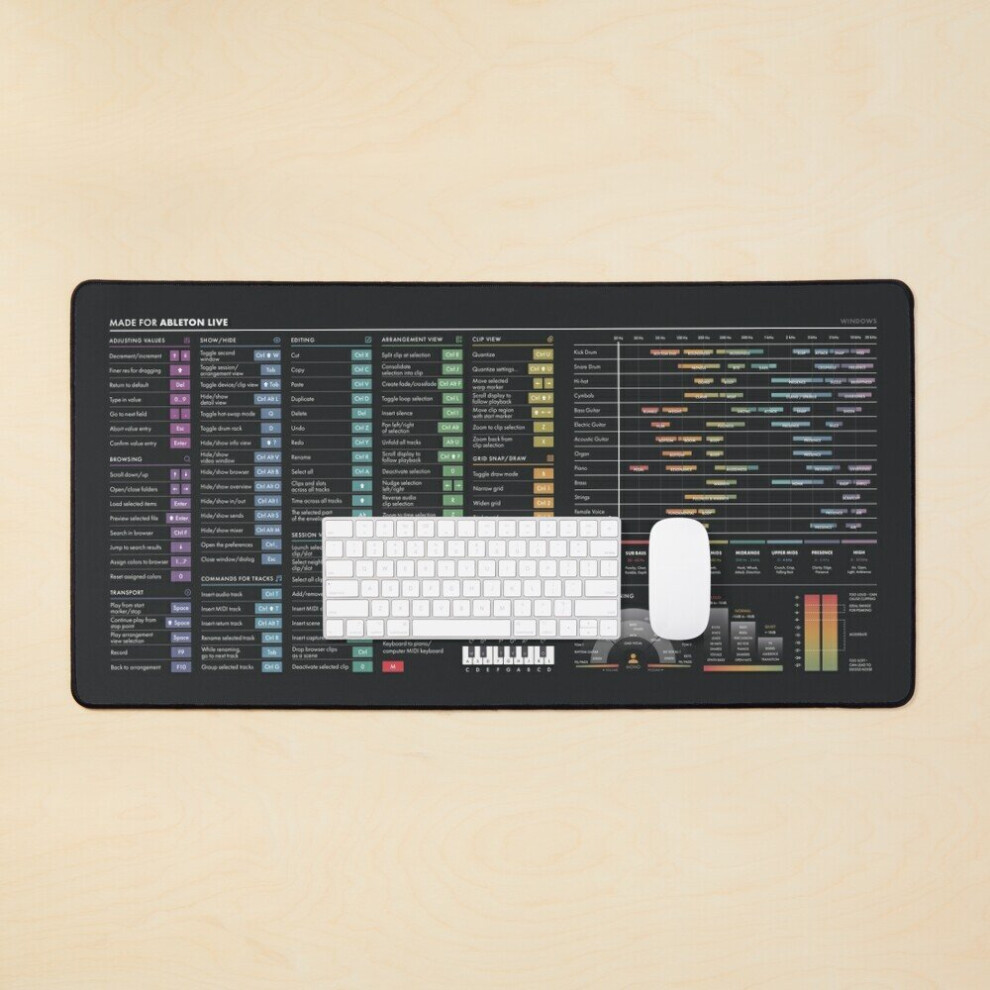 Desk Mat Daw Shortcuts - Ableton Live (Windows) Large Gaming Mouse Pad 35X16 Inch 7802738311297
