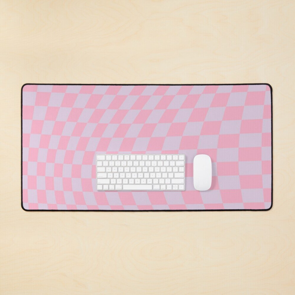 Desk Mat Check Pattern And Wavy Checkerboard Pattern Large Gaming Mouse Pad 35X16 Inch Lilac/Pink 7802738405842