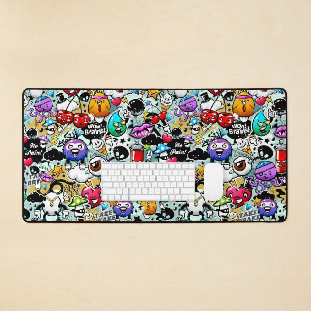 Desk Mat Pop Art Graffiti Funny Comics Faces Large Gaming Mouse Pad 35X16 Inch 7802738389791