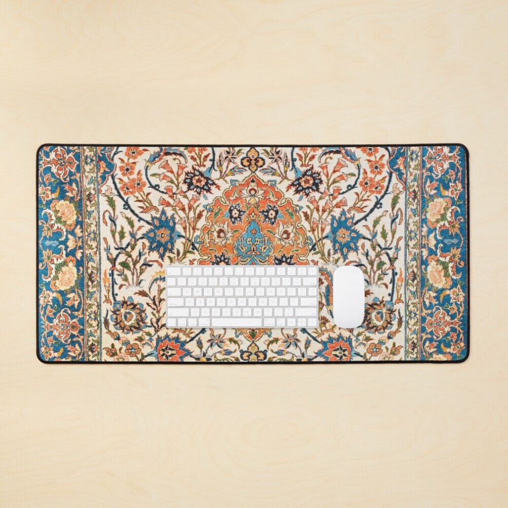 Desk Mat Isfahan Antique Central Persian Carpet Print Large Gaming Mouse Pad 35X16 Inch 7802738356854