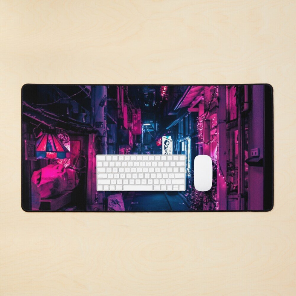 Desk Mat Underground Alleyway To Neon Festival Large Gaming Mouse Pad 35X16 Inch 7802738400212