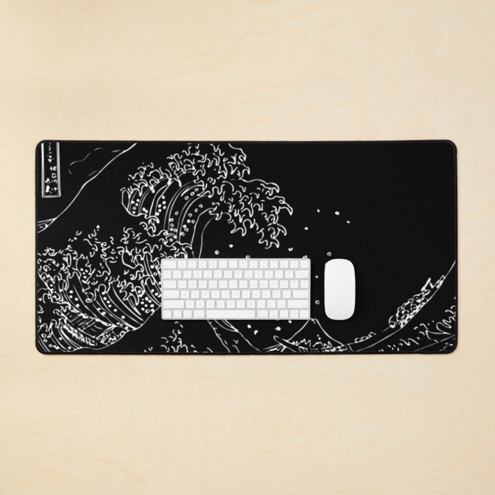 Desk Mat Great Wave Outline And Large Gaming Mouse Pad 35X16 Inch Black/White 7802738318975