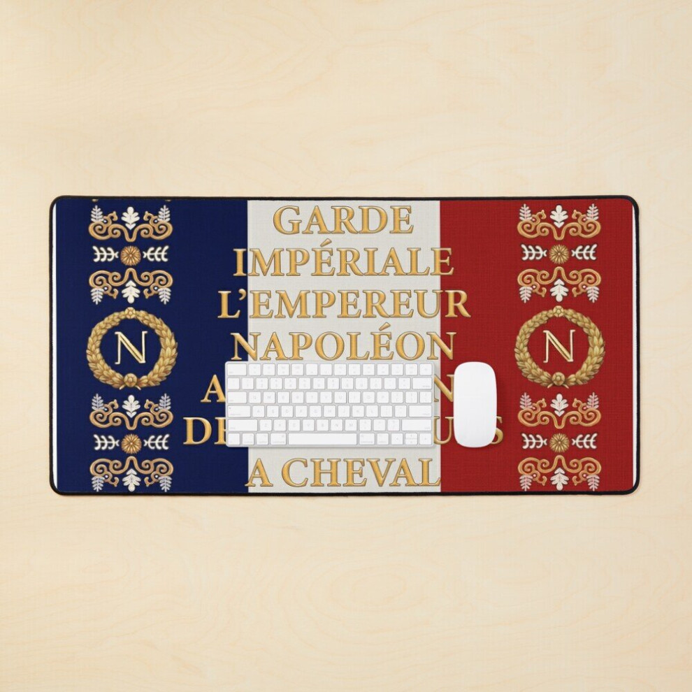 Desk Mat Napoleonic French Flag Of The Chasseurs A Cheval De La Garde Large Gaming Mouse Pad 35X16 Inch 7802738348286