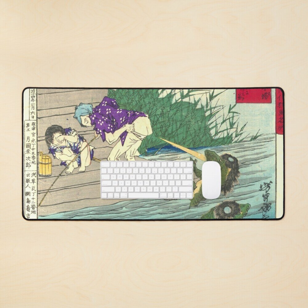 Desk Mat Japanese Art: Repelling Kappa With A Fart Large Gaming Mouse Pad 35X16 Inch 7802738378825
