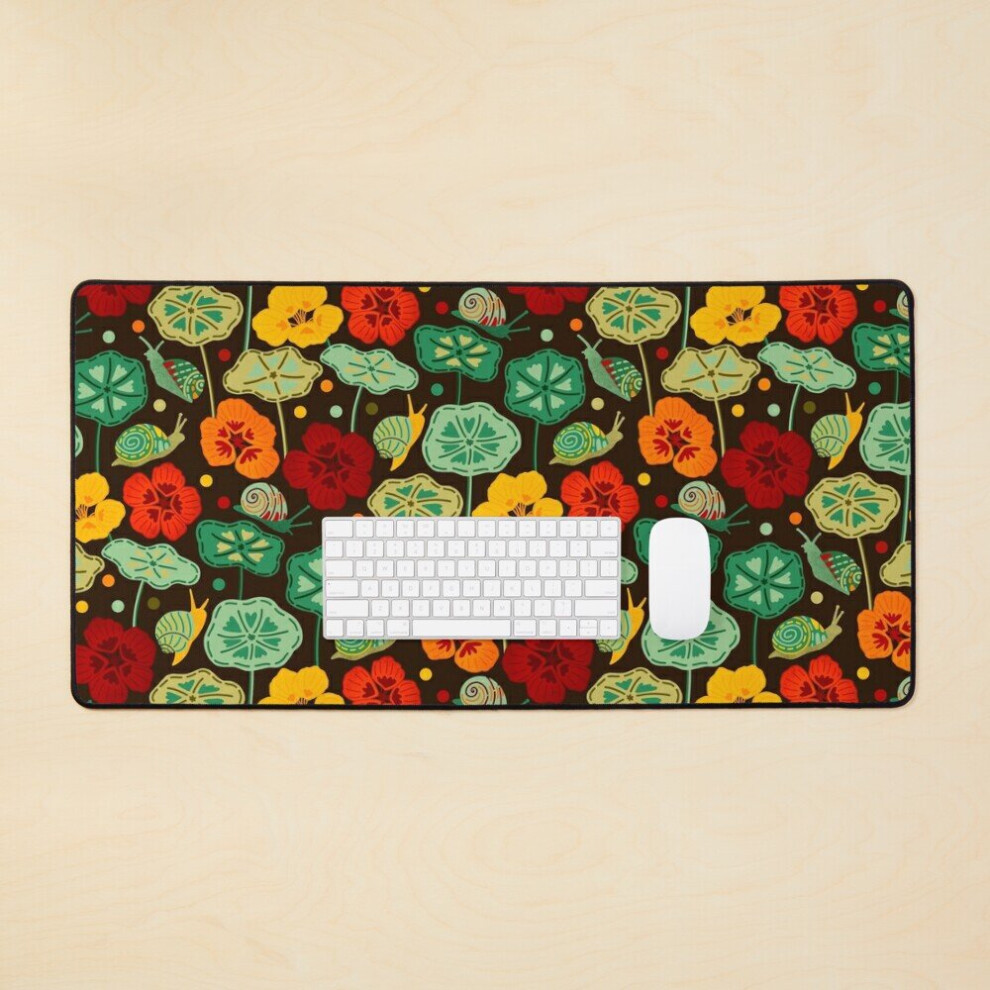 Desk Mat Nasturtiums Snails On Large Gaming Mouse Pad 35X16 Inch Brown 7802738401639
