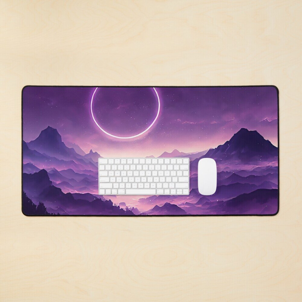 Desk Mat Supermoon Eclipse Fantasy Mountains Landscape - Genshin Impact Symbol Element Electro Lightning Large Gaming Mouse Pad 35X16 Inch Purple 7802738346237