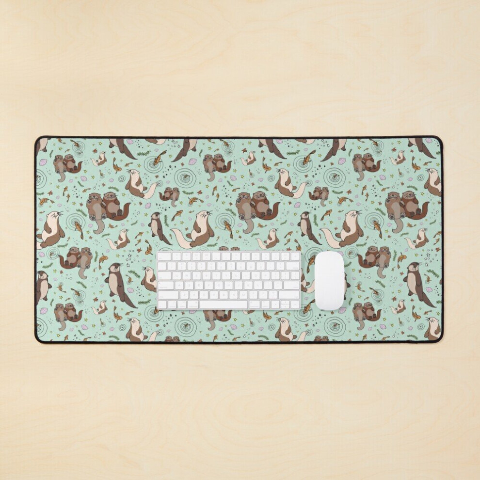 Desk Mat Otters In Large Gaming Mouse Pad 35X16 Inch Blue 7802738326437