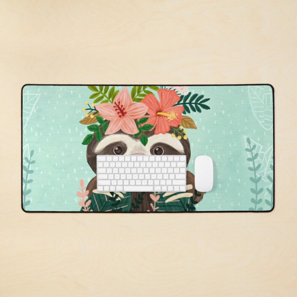 Desk Mat Cute Floral Sloths Large Gaming Mouse Pad 35X16 Inch 7802738392968
