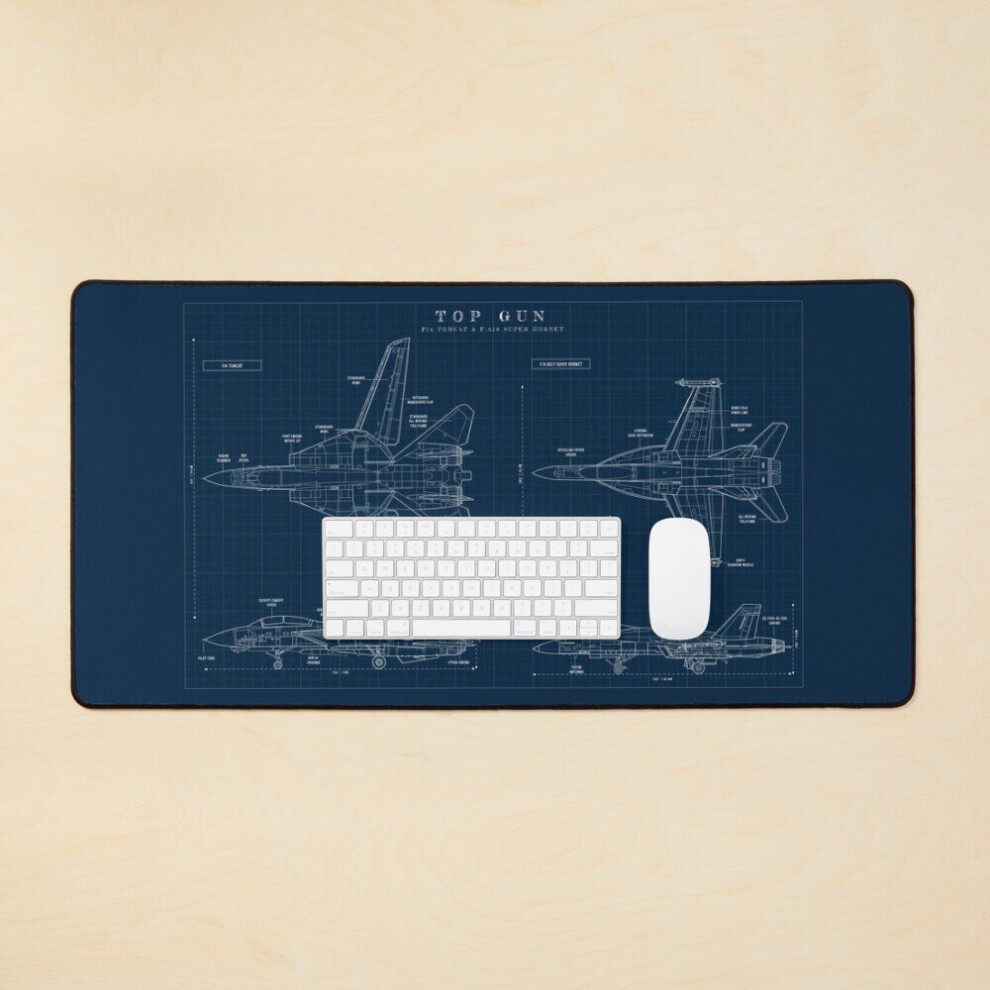 Desk Mat Top Gun: F14 Tomcat Vs Fa18 Super Hornet (Navy Blueprint) Large Gaming Mouse Pad 35X16 Inch 7802738331448