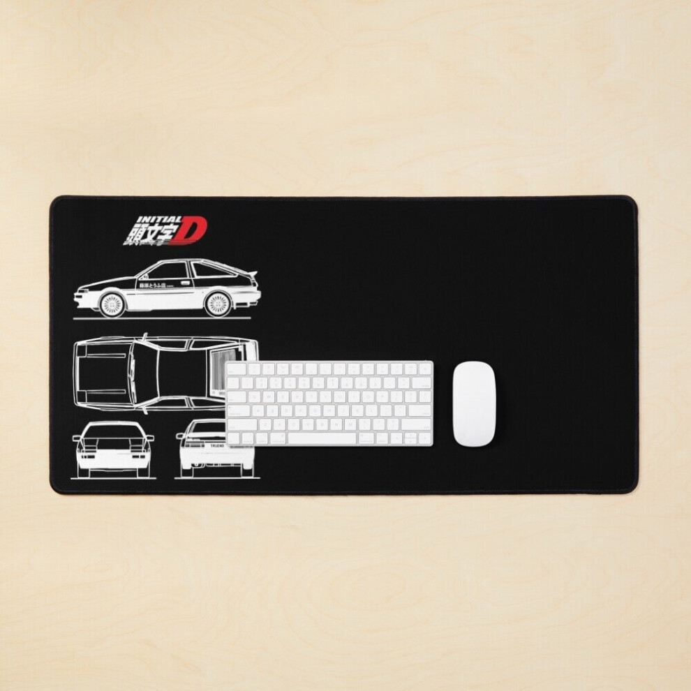 Desk Mat Initial D Ae86 Toyota Trueno Blueprint - Large Gaming Mouse Pad 35X16 Inch Black 7802738331455