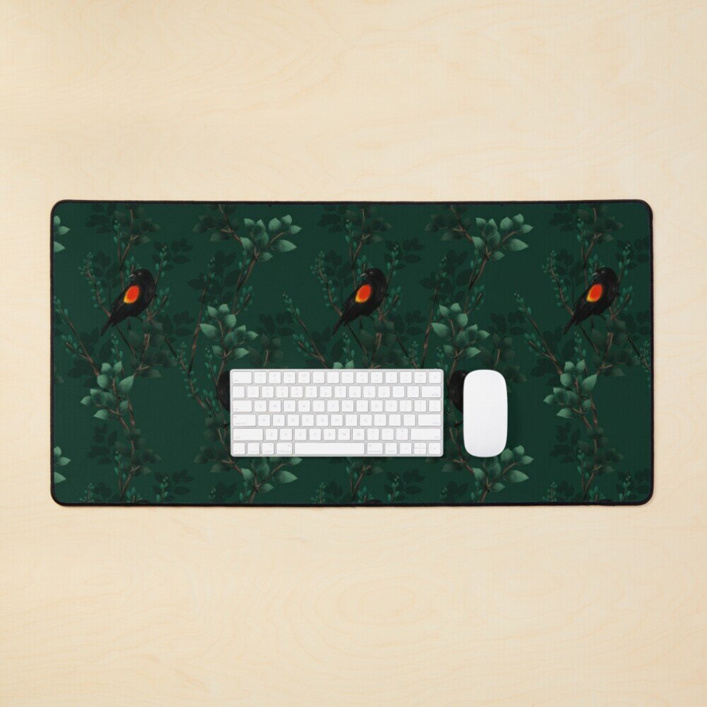 Desk Mat -Winged Blackbird Pattern Large Gaming Mouse Pad 35X16 Inch Red 7802738393972