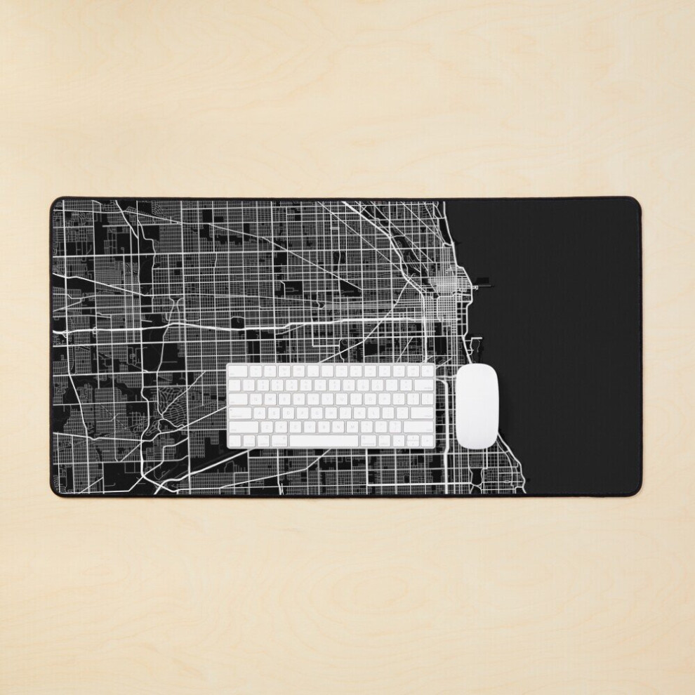 Desk Mat Chicago City Map Of Illinois, Usa - Full Moon Large Gaming Mouse Pad 35X16 Inch 7802738329025