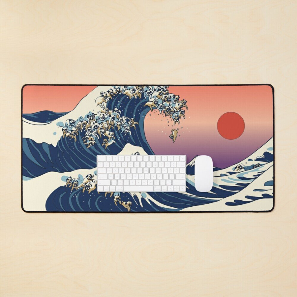 Desk Mat The Great Wave Of Pug Large Gaming Mouse Pad 35X16 Inch 7802738353945