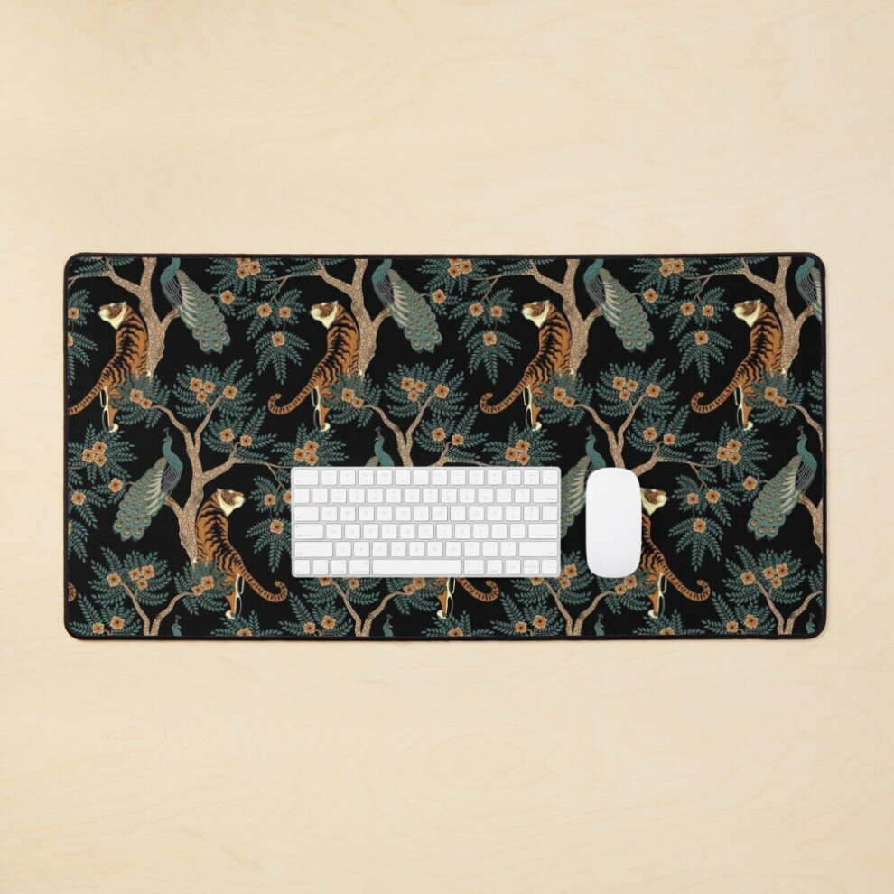 Desk Mat Midnight Floral Pattern With Tigers Peacocks Large Gaming Mouse Pad 35X16 Inch 7802738396898