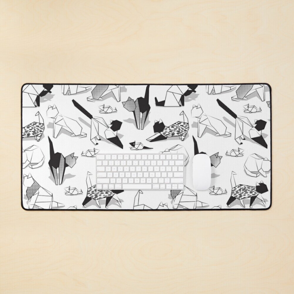 Desk Mat Origami Kitten Friends Coloring Paper Cats Large Gaming Mouse Pad 35X16 Inch White 7802738391176
