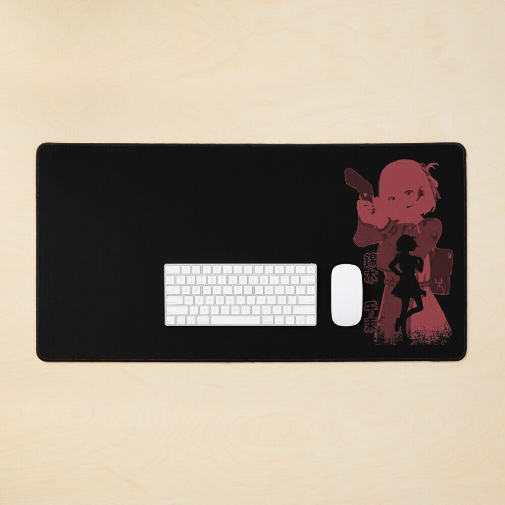 Desk Mat Lycoris Recoil Anime Characters Chisato Nishikigi In Grunge Distressed Double Exposure Streetwear Style Large Gaming Mouse Pad 35X16 Inch 7802738335767