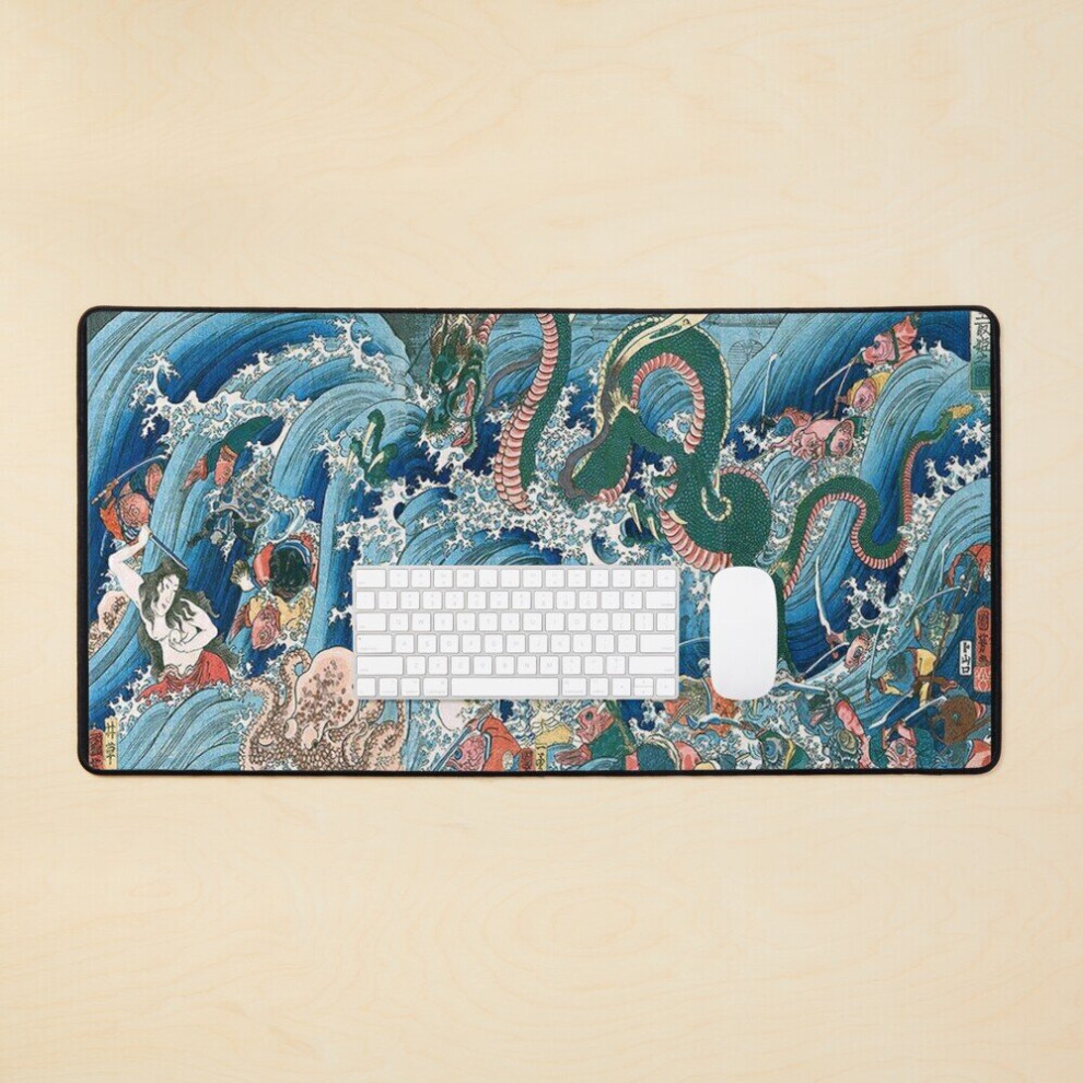 Desk Mat Japanese Edo Uikyo-E Woodblock: Tamatoro-Hime At The Dragon Palace By Utagawa Kuniyoshi Large Gaming Mouse Pad 35X16 Inch 7802738368468