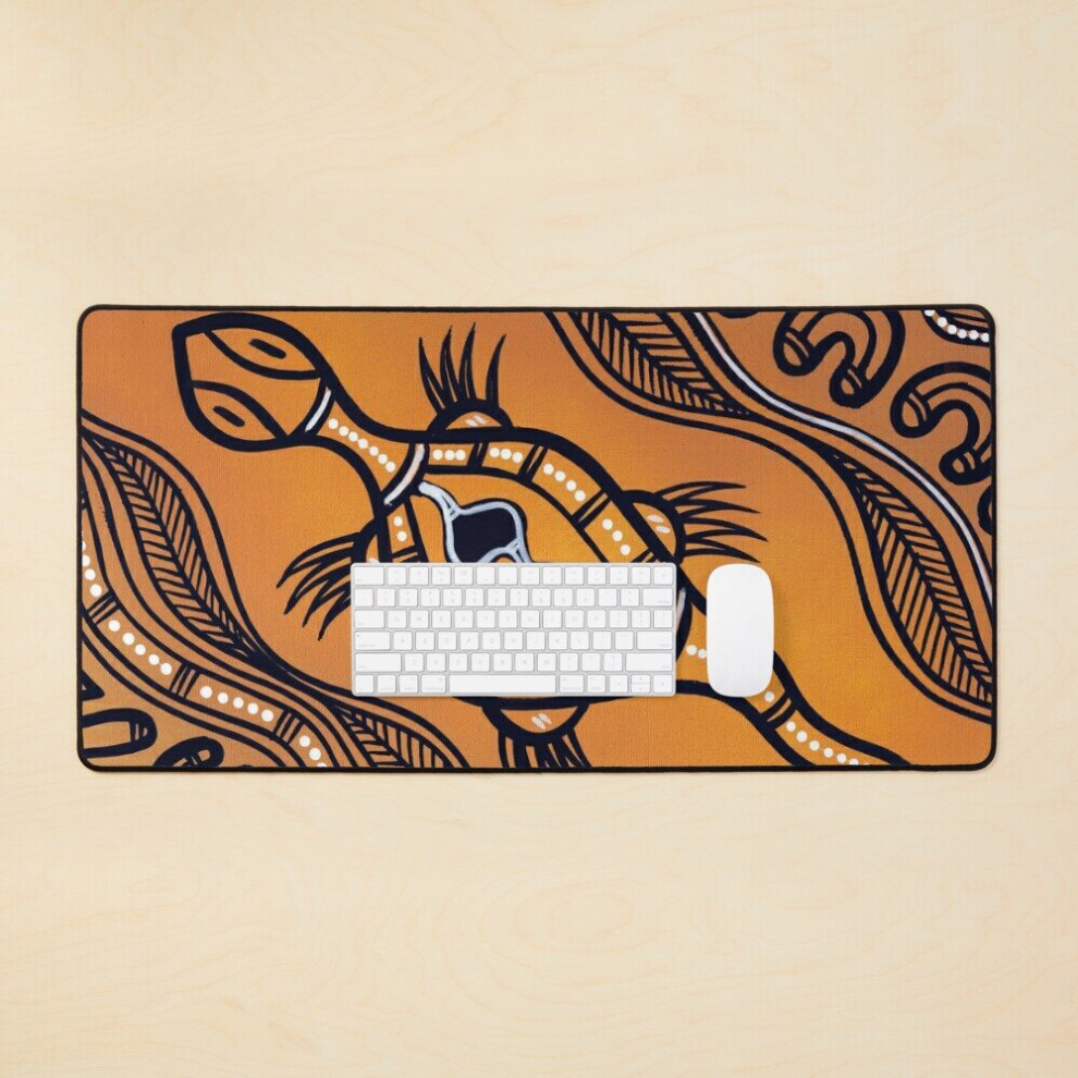 Desk Mat Authentic Aboriginal Art - Goanna Large Gaming Mouse Pad 35X16 Inch 7802738378757