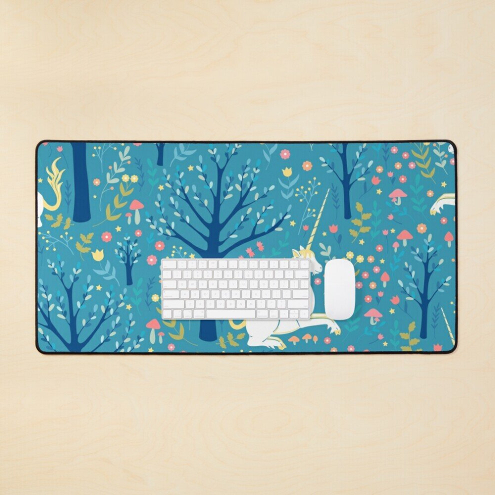 Desk Mat Teal Unicorn Garden Large Gaming Mouse Pad 35X16 Inch 7802738351651
