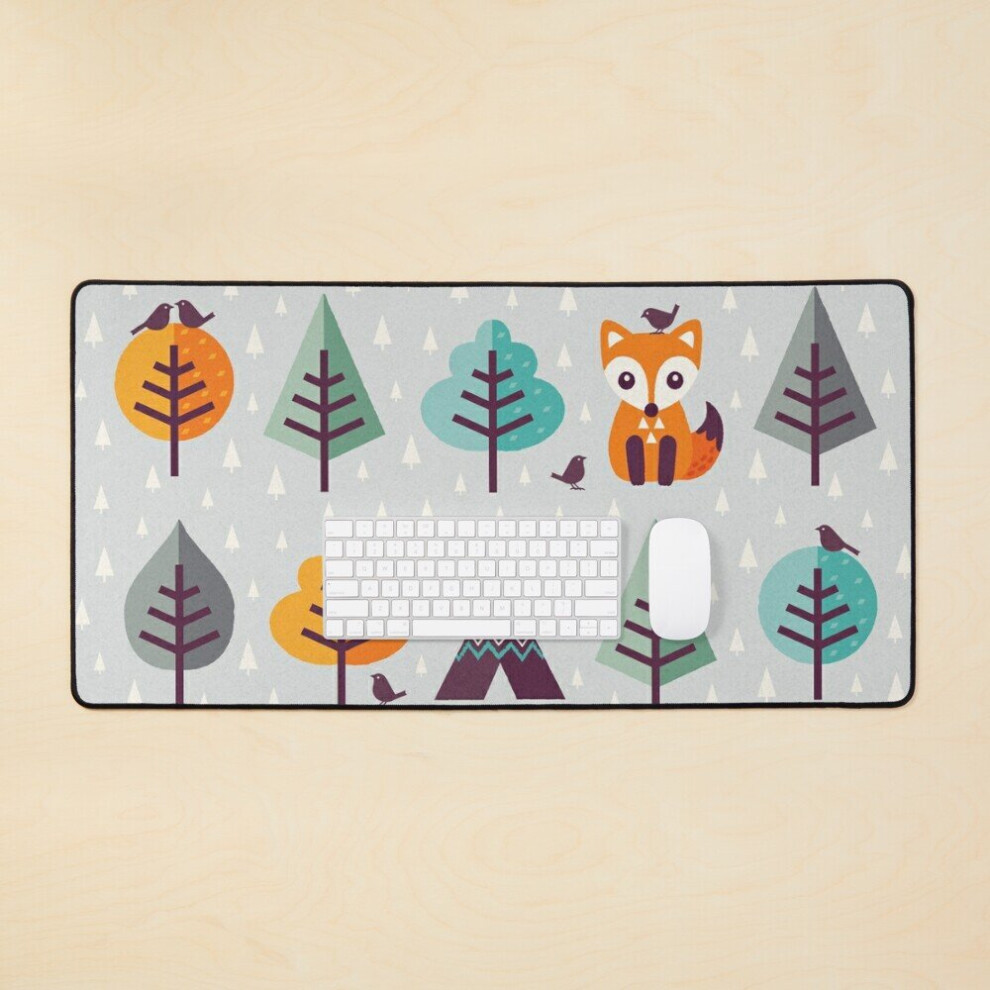 Desk Mat Fox In The Forest - On Large Gaming Mouse Pad 35X16 Inch Gray 7802738383751