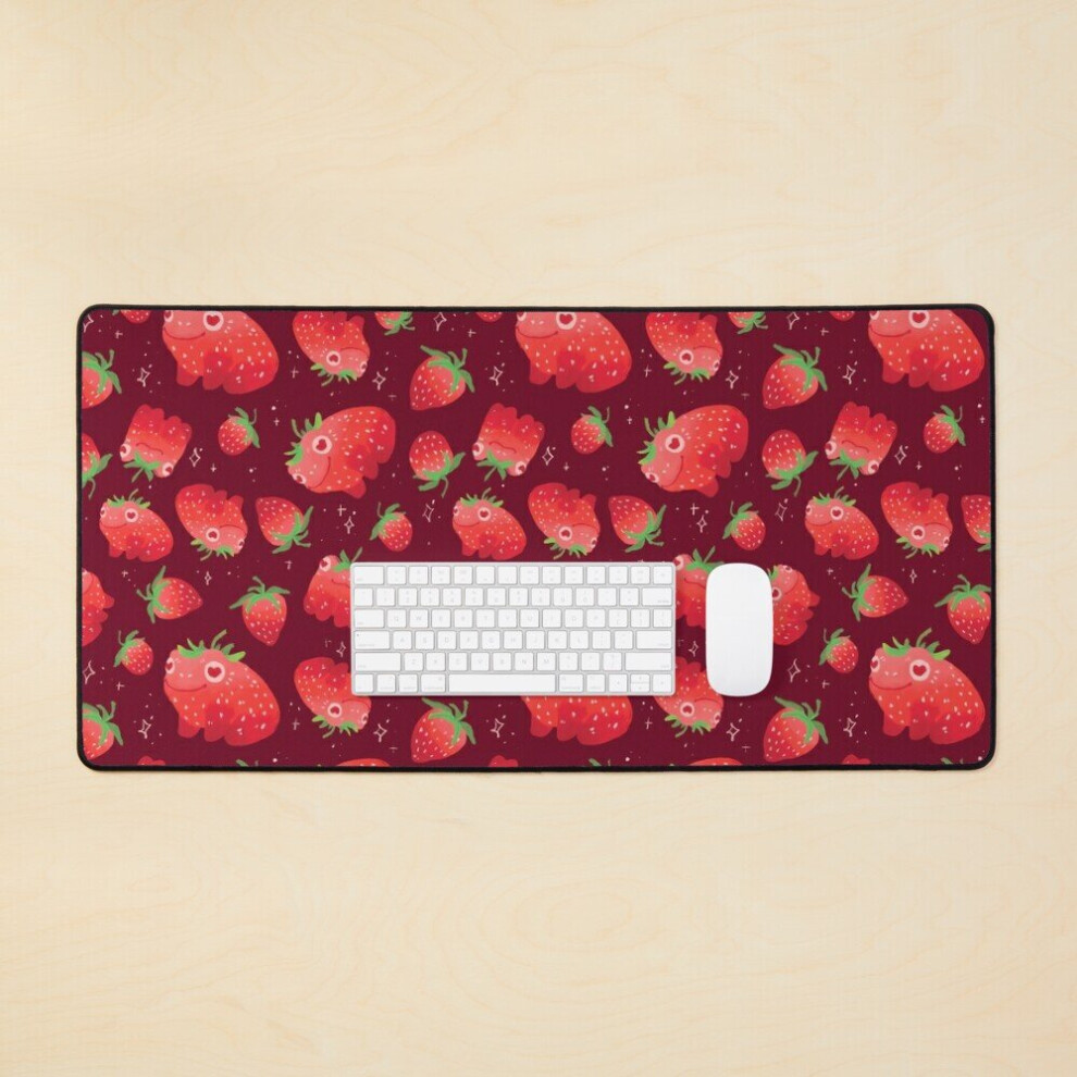 Desk Mat Strawberry Frogs Repeating Pattern Large Gaming Mouse Pad 35X16 Inch 7802738339512