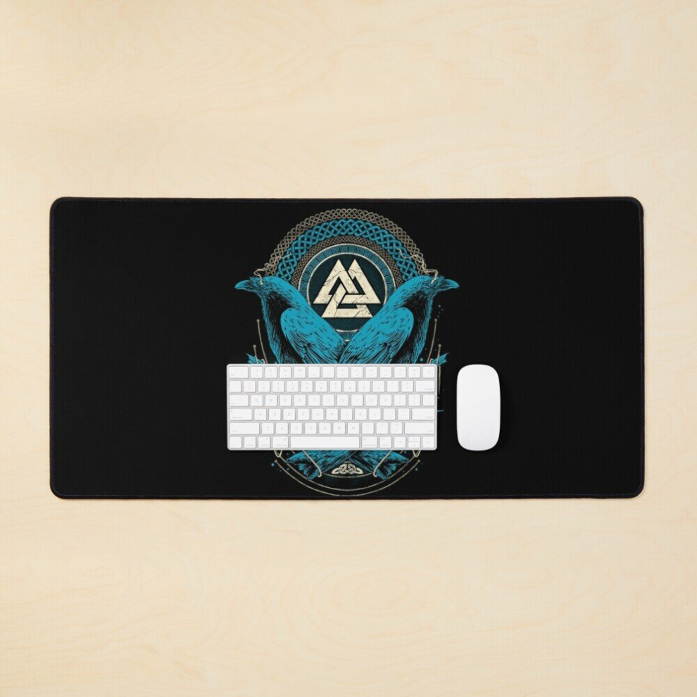 Desk Mat Odin Viking Ravens Valknut Huginn Muninn Norse Mythology Large Gaming Mouse Pad 35X16 Inch 7802738353143