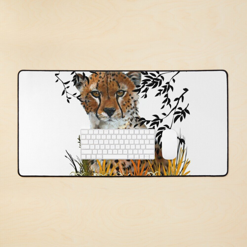 Desk Mat Beautiful Cheetah And Foliage Jungle Large Gaming Mouse Pad 35X16 Inch Green/Orange/White 7802738360172