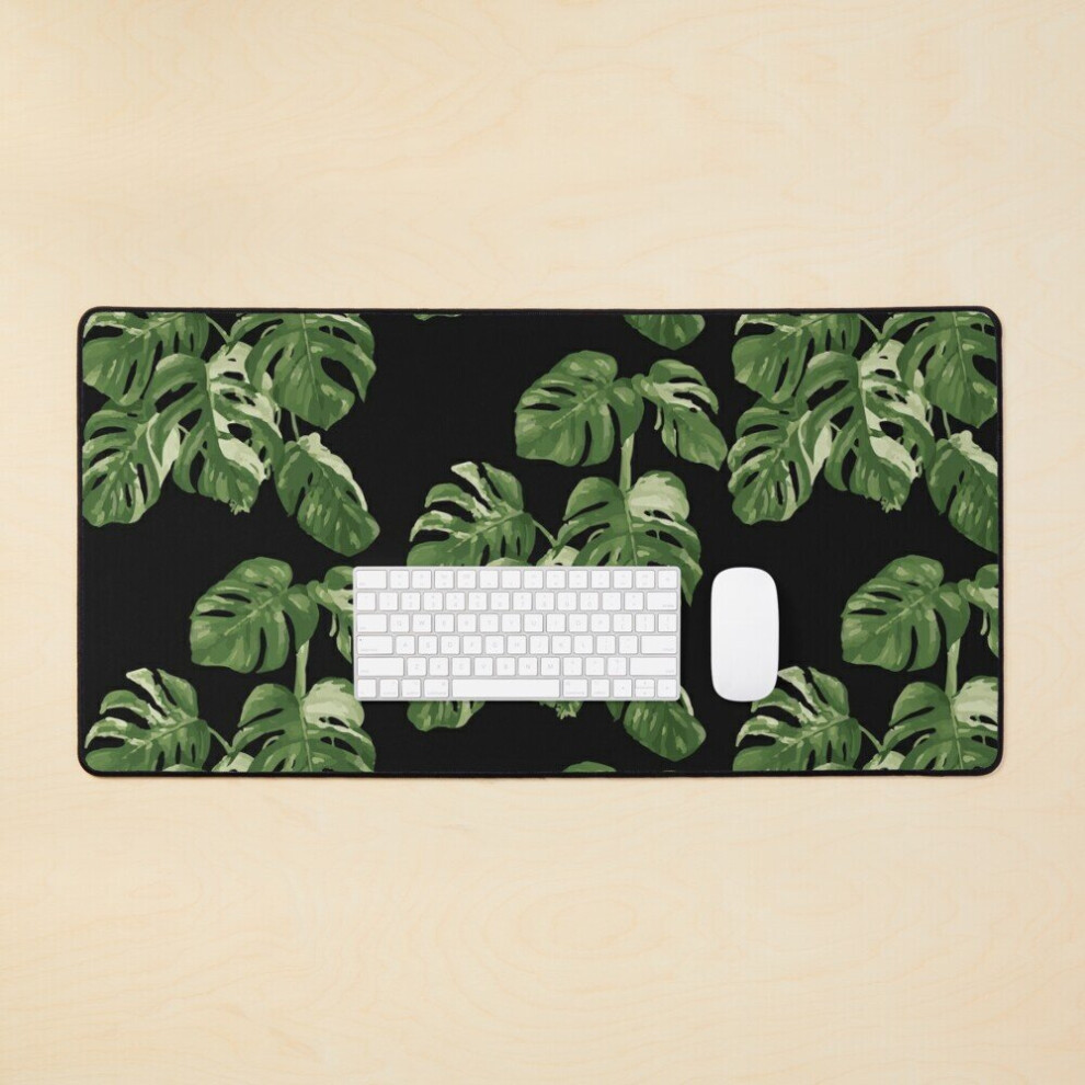 Desk Mat Tropical Floral Monstera Leaves Large Gaming Mouse Pad 35X16 Inch Green/Black 7802738321531