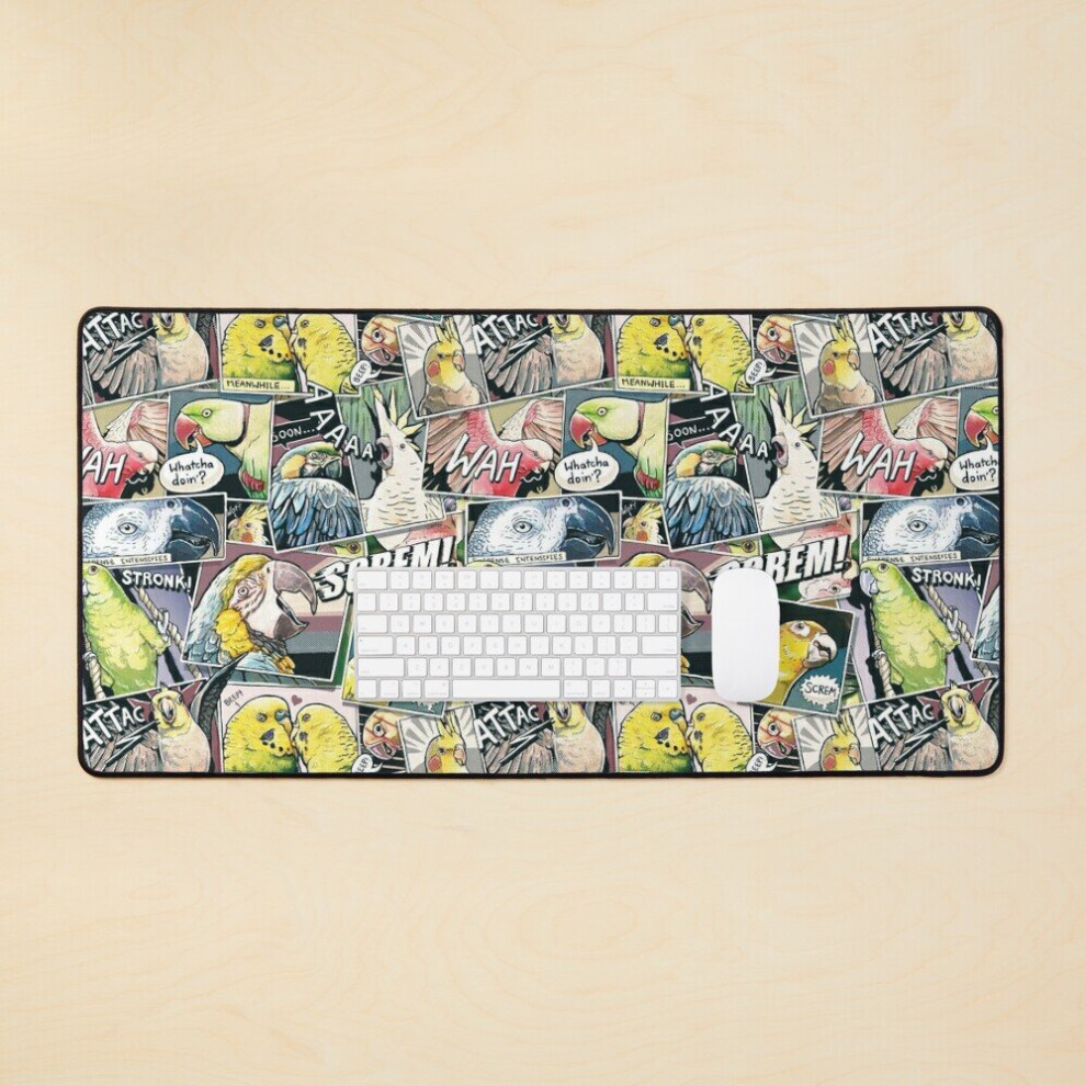 Desk Mat Parrots Comic Style Large Gaming Mouse Pad 35X16 Inch 7802738324129