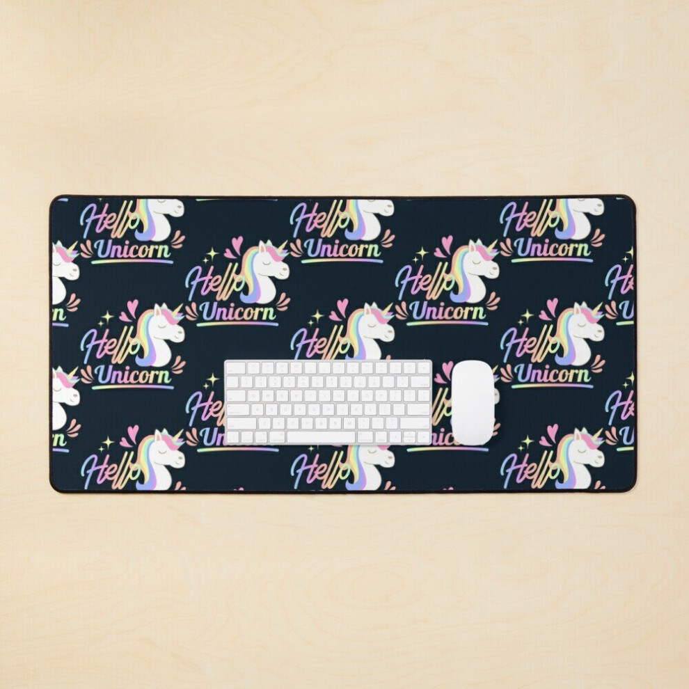 Desk Mat Hello Unicorn. Pastel Rainbow Unicorn. Large Gaming Mouse Pad 35X16 Inch 7802738395617