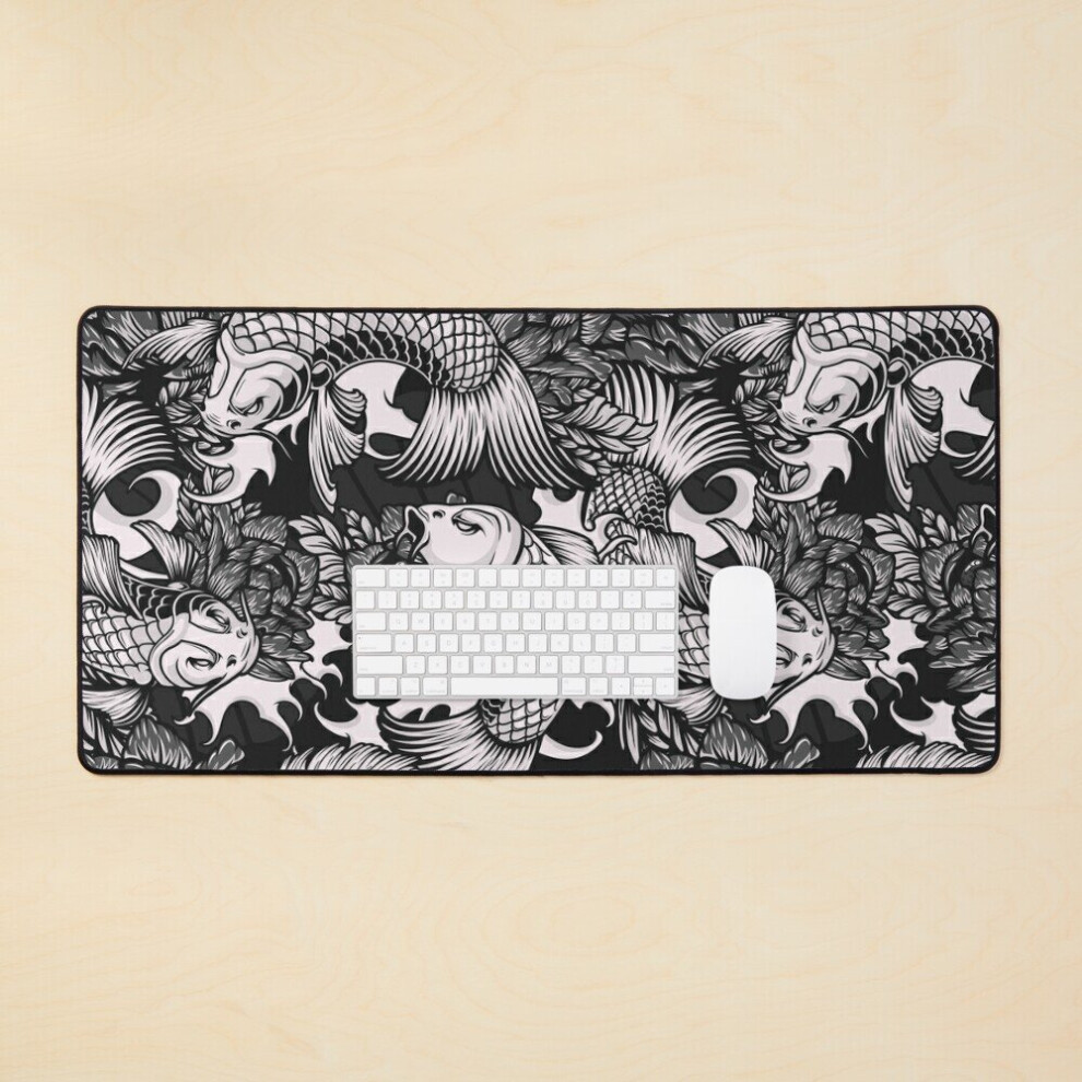 Desk Mat Japanese Style Koi Carps Pattern Japanese Fishes Artwork Large Gaming Mouse Pad 35X16 Inch 7802738335873