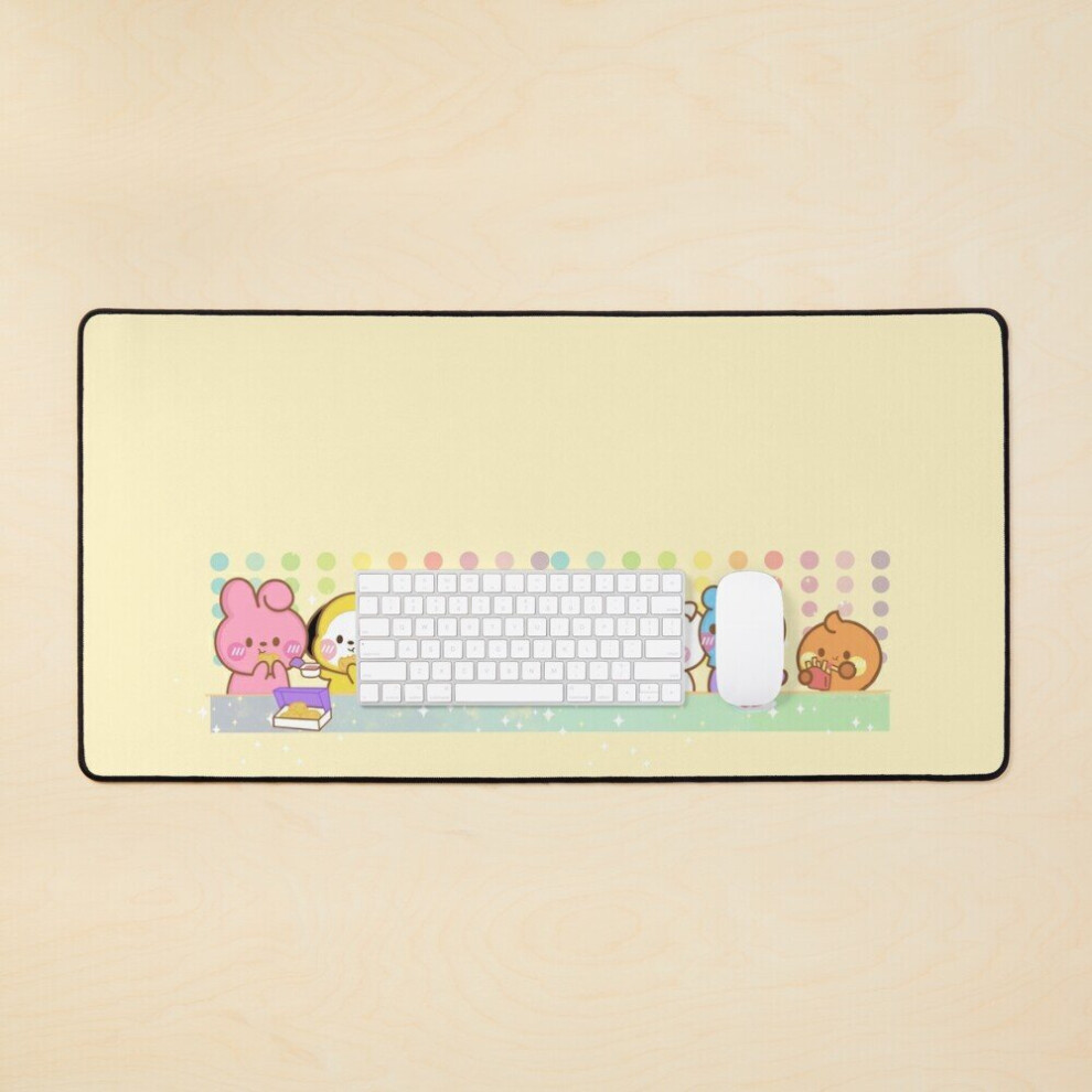 Desk Mat Cute Kawaii Bts Cartoon Character Ot7 - Burger Fries And Soda Meal Large Gaming Mouse Pad 35X16 Inch 7802738336146