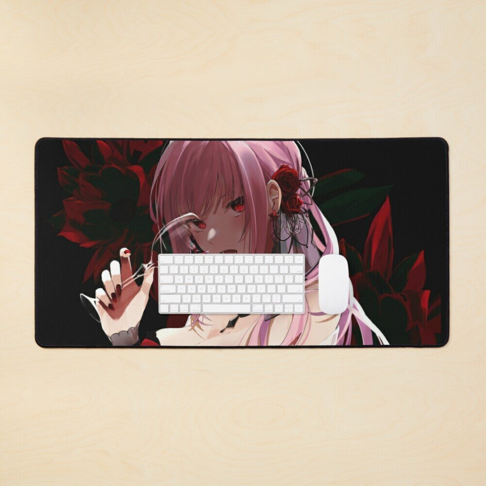 Desk Mat Mori Calliope Hololive Vtuber / Virtual Youtuber Calli The Queen In Dress Large Gaming Mouse Pad 35X16 Inch Red 7802738374858