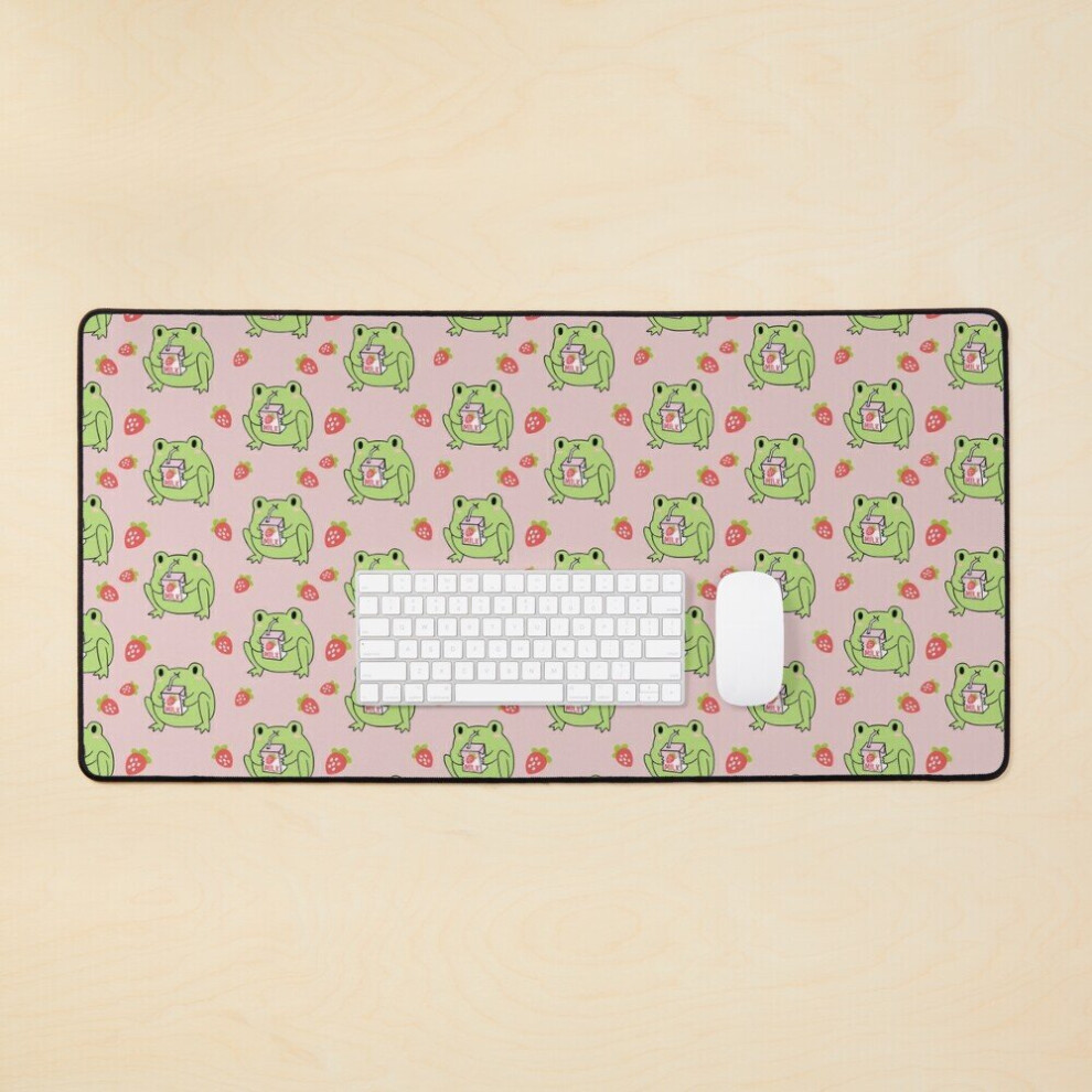 Desk Mat Cute Strawberry Milk Frog Large Gaming Mouse Pad 35X16 Inch 7802738337112