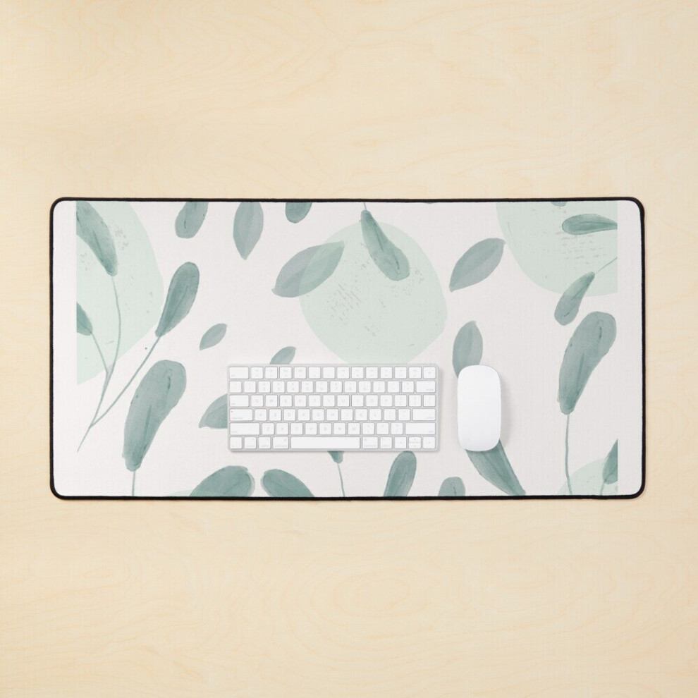 Desk Mat Calm Watercolor Leaves Large Gaming Mouse Pad 35X16 Inch 7802738391510