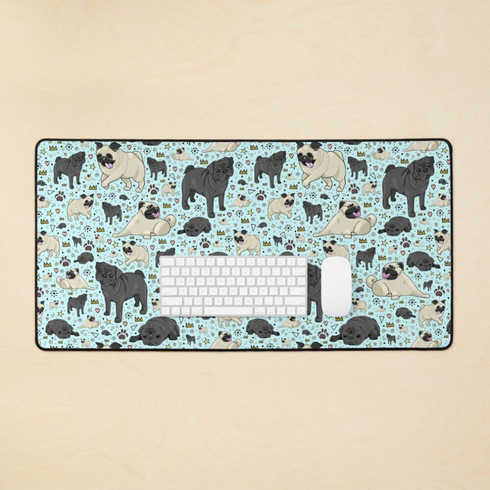 Desk Mat Pugs In Large Gaming Mouse Pad 35X16 Inch Blue 7802738393415