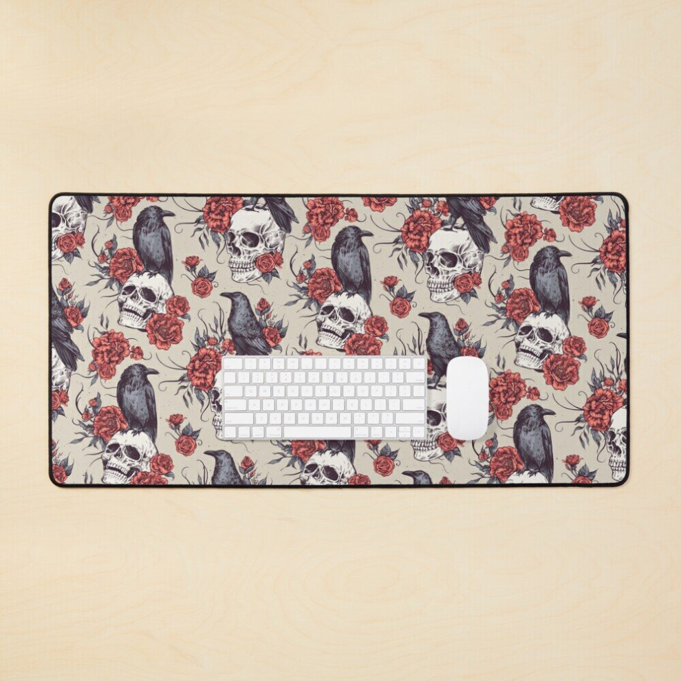 Desk Mat Skulls Roses Ravens Memento Mori Day Of The Dead Large Gaming Mouse Pad 35X16 Inch Red 7802738358001