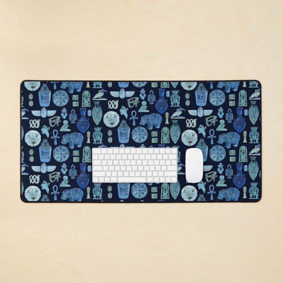 Desk Mat Egyptian Faience-Navy Large Gaming Mouse Pad 35X16 Inch Blue 7802738378764