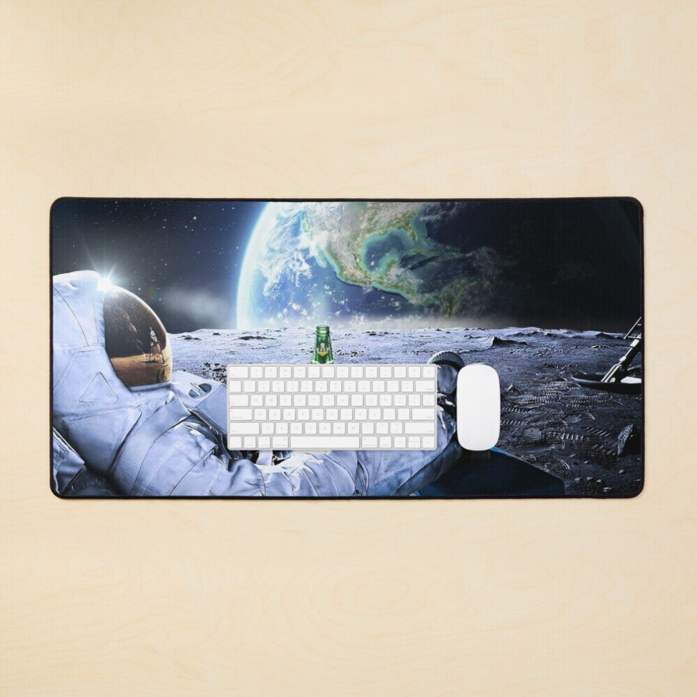 Desk Mat Astronaut On The Moon With Beer, Large Gaming Mouse Pad 35X16 Inch 7802738319057